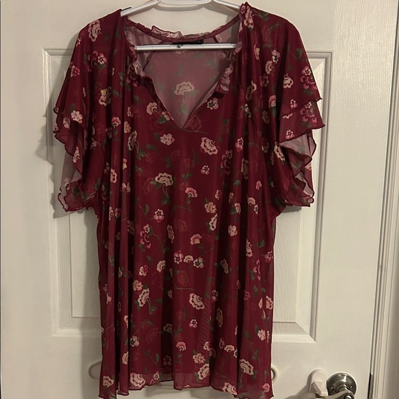 Lane Bryant Tops - Lane Bryant Burgundy Floral Blouse